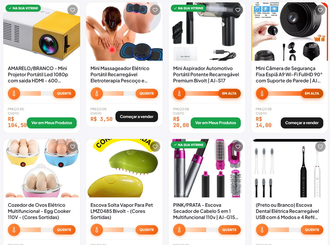 Catálogo de produtos quentes